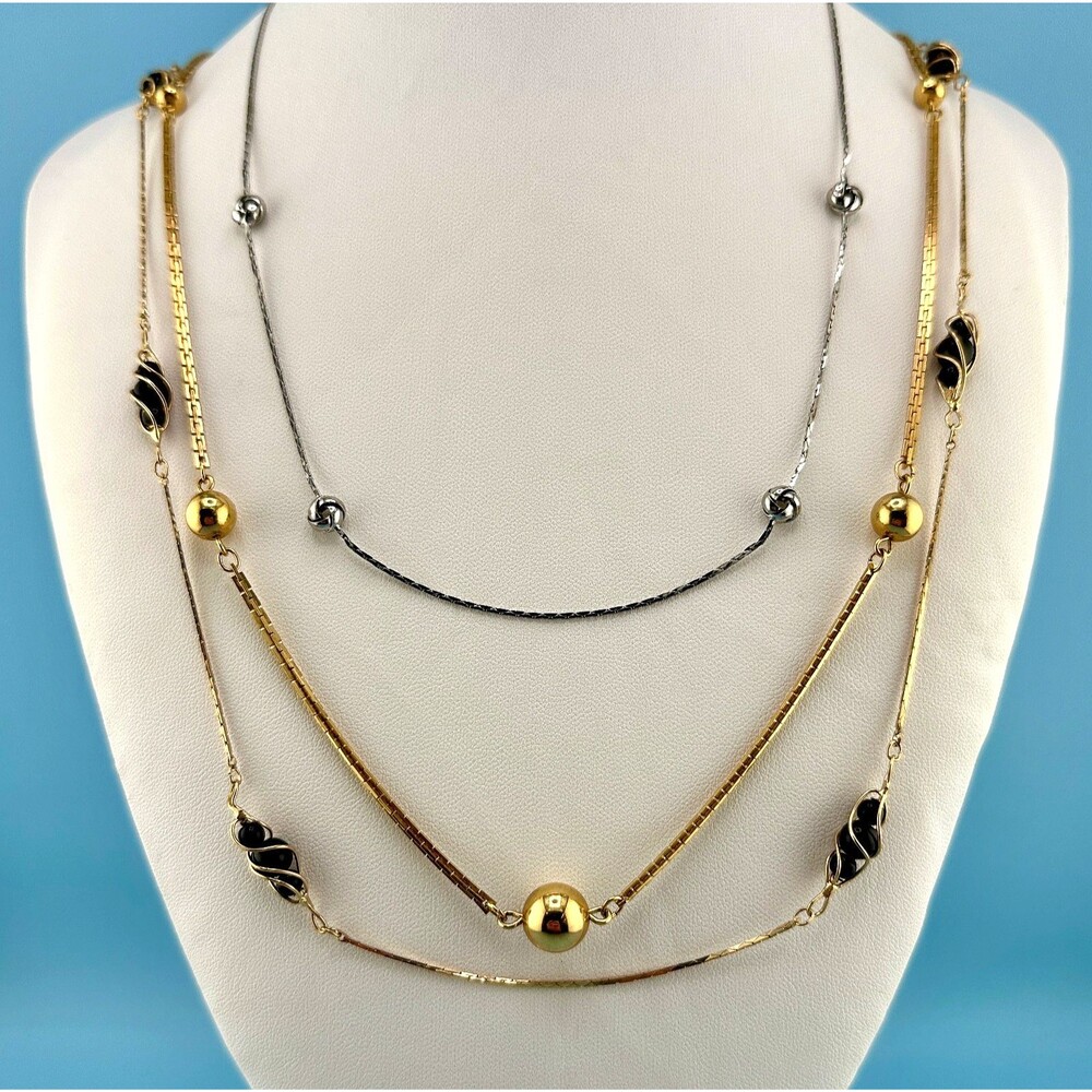 Vintage Chain Necklace Lot Station Bead Ball Gold Silver Tone Cobra Box Link